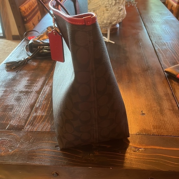 NWOT Coach City Tote Monogram with Red Leather Straps! - Picture 10 of 13